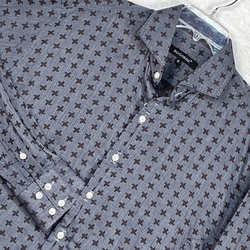 Bogosse Shirt Mens 5 (XL) Blue AOP Geometric Clubwear Modern Going Out Luxury